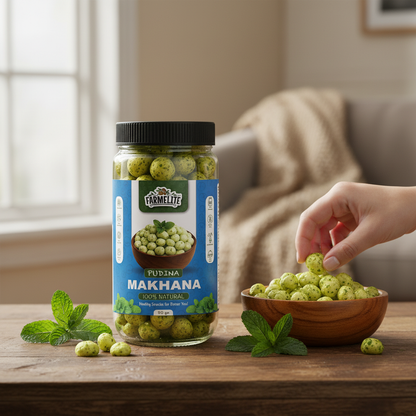 Farmelite Pudina Makhana - Lifestyle wooden table